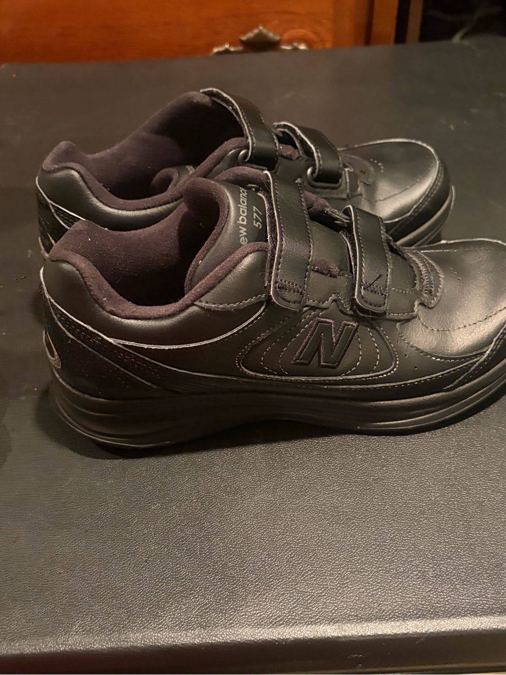 New Balance Kids Black Leather Velcro Sneakers